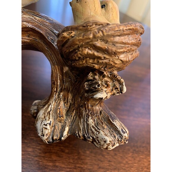 Resin Bird Figurine Mother Baby Chicks In Nest On Branch Distressed Rustic - Picture 5 of 10